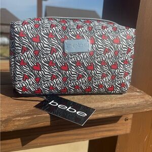 bebe Zebra Print Cosmetic Bag with Red Hearts